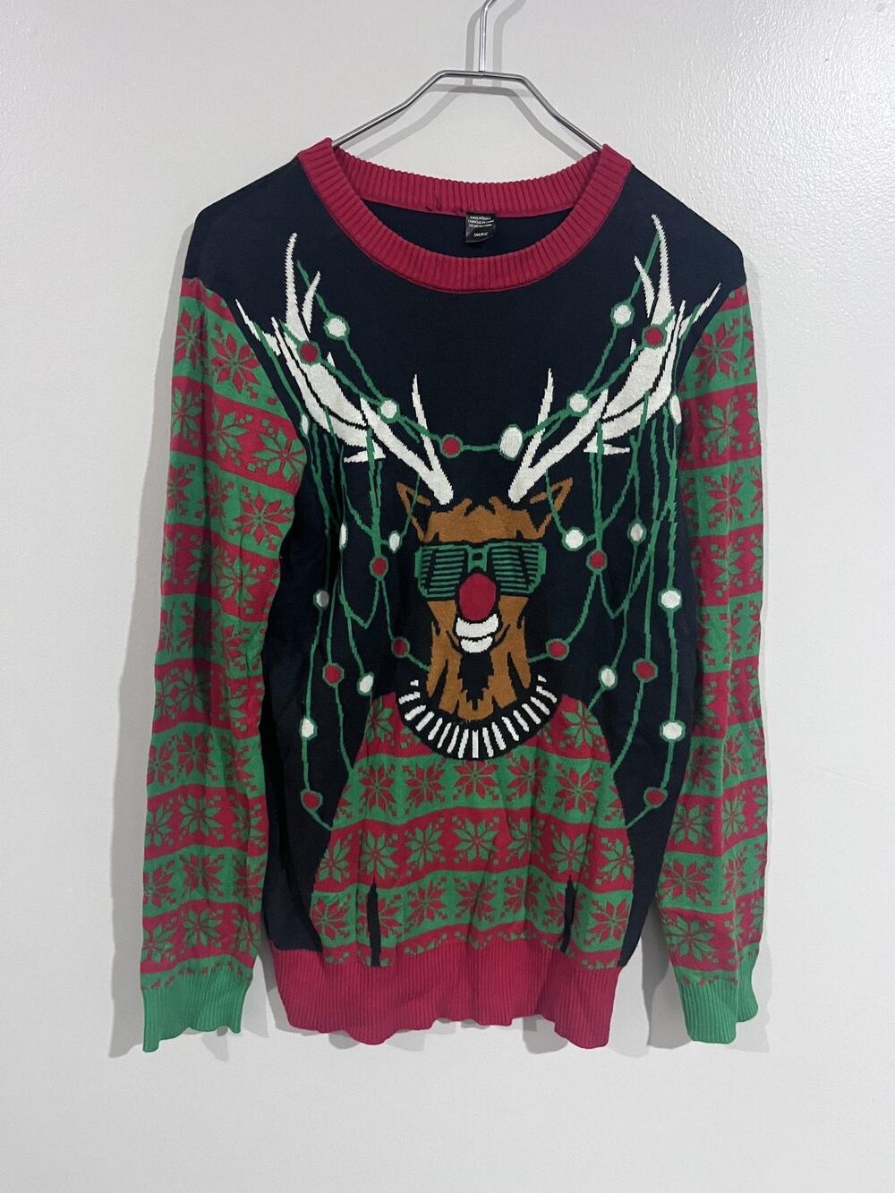 IZOD Sweater Mens S Multicolor Crew Neck Pullover Graphic Reindeer Ugly Holiday